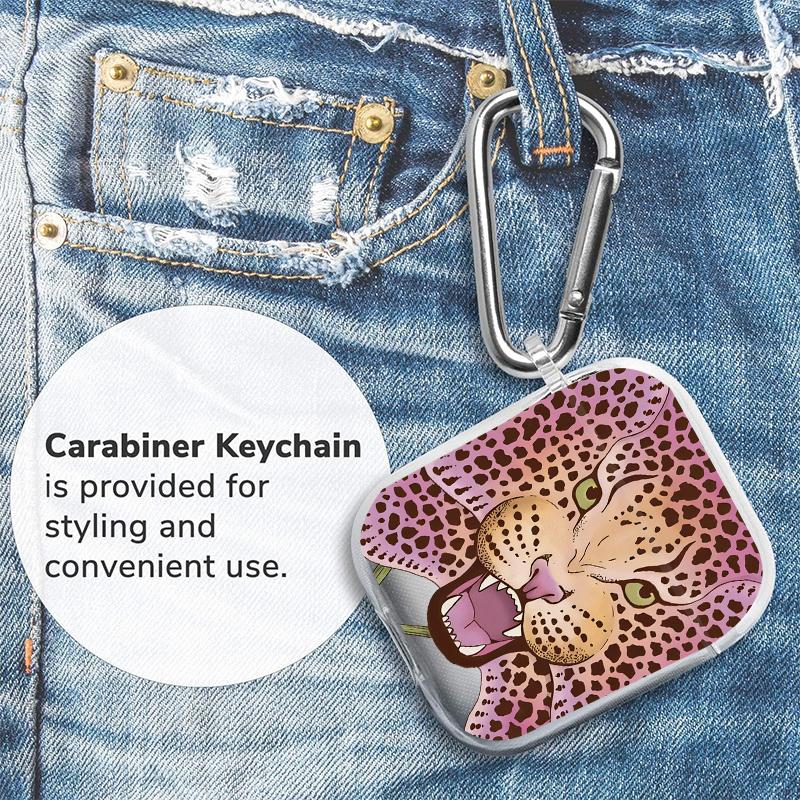 Leopard - Orchid Fusion Pattern TPU Soft Protective Case for Apple AirPods 4/3/2/1/Pro/Pro2 Transparent Earphone Cover with Keychain Attachment