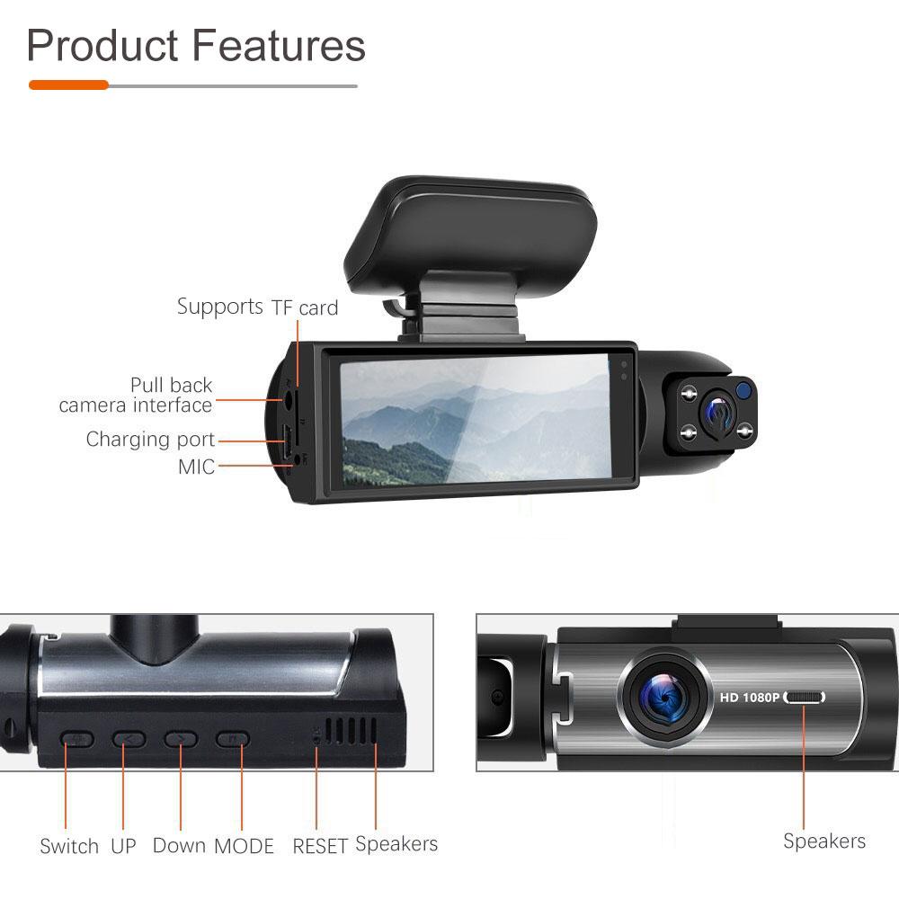 1080P Front & Interior Dual Recording Dash Camera, HD Car DVR with IR Night Vision, 3.16-Inch IPS Screen and Wide-Angle Video Surveillance, Automotive DVR Camera