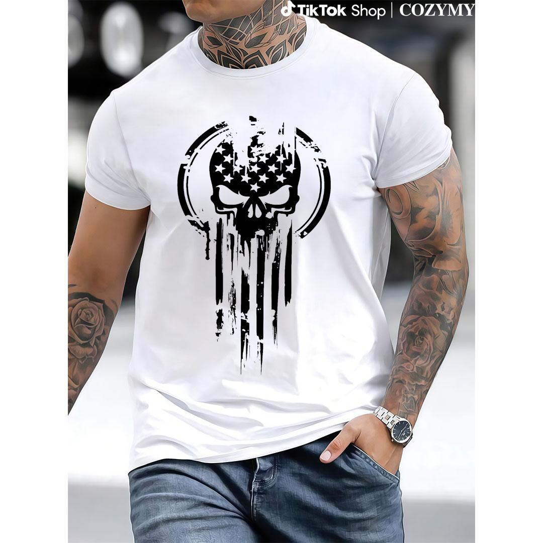 American Warrior T-Shirt - Casual Crew Neck, Short Sleeve, Lightweight Cotton Shirt, Fitted Design, Suitable for All Seasons - Menswear, Tops Streetwear Crewneck
