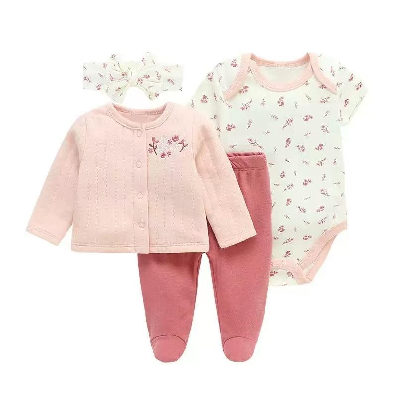 [4-piece cotton pants set] 4-piece boy's cartoon giraffe cotton long-sleeve pants set|   Air cotton, casual round, stretch knit, regular fit, no belt, polyester, autumn and winter season, outdoor