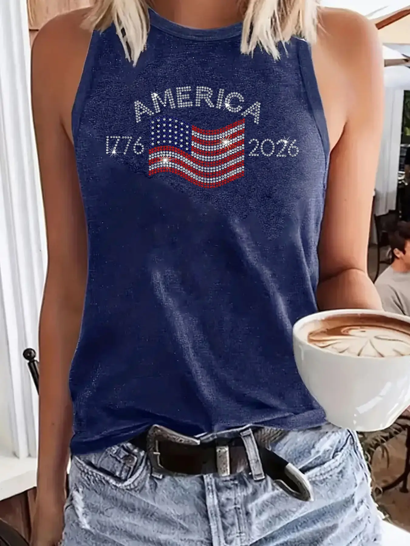 Women's Fashion Backless Oversized Tank Top, Usa Flag Print, Sleeveless Loose-Fitting, Casual Summer New Arrival, Women's Clothing