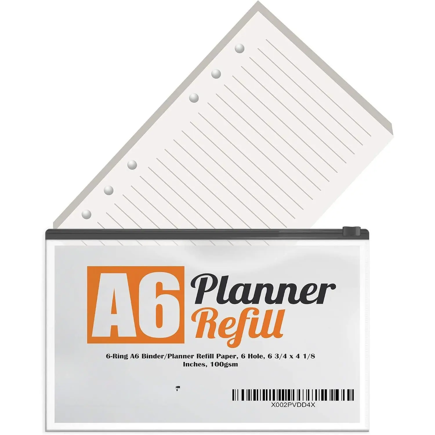 A6 Refillable Lined Paper Inserts – 6‑Ring Binder Refills for Planner, Traveller Journal, Notebook – 80 Sheets/160 Pages, 6‑Hole Punched (6.75″ נ4.125″)