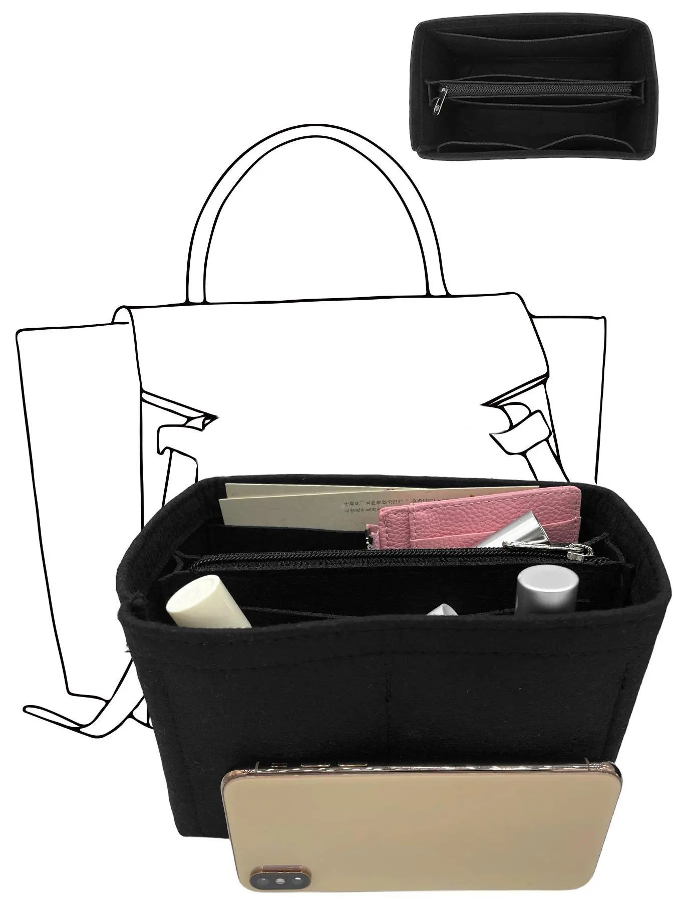 Minimalist Solid Color Felt Bag Insert, Lightweight & Versatile Liner for Handbags, Shoulder Bags, Portable Travel Storage Bag, Travel Organizer Bag, Travel Accessories, Bag Organizers