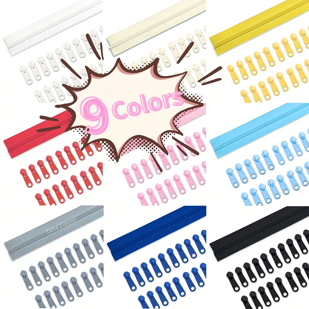 #5 5 yards 180-inch long nylon coil zipper in assorted colors + 15pcs zipper pulls, suitable for garments, bags and cases, handmade DIY, and hand sewing
