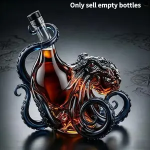 Kraken Octopus Whiskey Bottle, High Borosilicate Glass Collectible, Unique Gift for Whiskey Lovers, Elegant Liquor Container