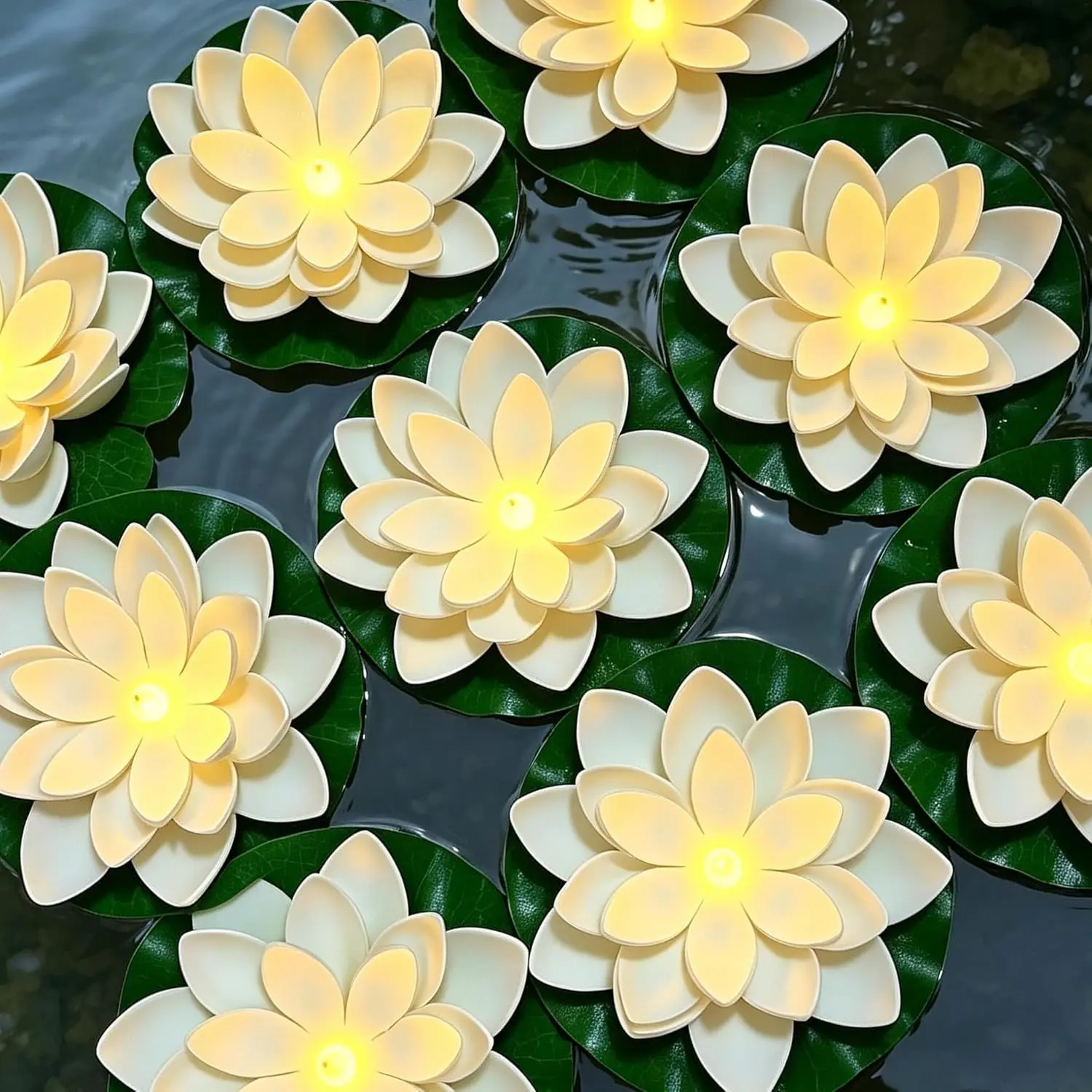 14 PCS Waterproof Floating Lotus Light, Floating Flower Light Battery Operated Water Activated Warm White Pool Flower Lamp Wedding,Anniversary,Garden Decoration