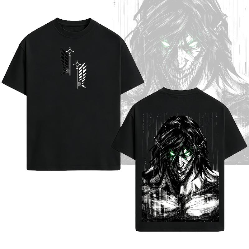 Valentine Shirts Retro Heavy X Attack On Titan Ver Double Printed Men'S Vintage Tee Washed Unisex Oversize Anime Manga Washed Heavyweight Cotton T-Shirt, Anime Gift For Him