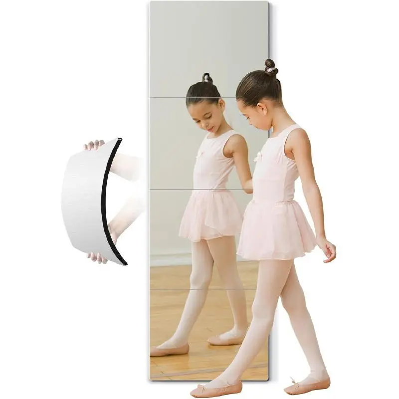 4-Piece Shatterproof Acrylic Plexiglass Kids’ Full-Length Mirror Set, 12"x12" Smooth Plastic Wall Mirrors with Paint-Friendly Design, Baby Safety Decor, Foam Tape Included for Bedroom Door, Closet, 4 Pieces