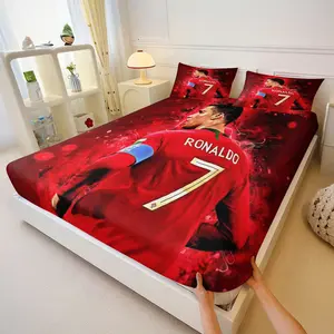 Cr7 Ronaldo National Team Number 7 Fitted Sheet Set, Soccer Star Splash Print, Soft Microfiber Bed Linen, Teen Boys Football Fan Gift