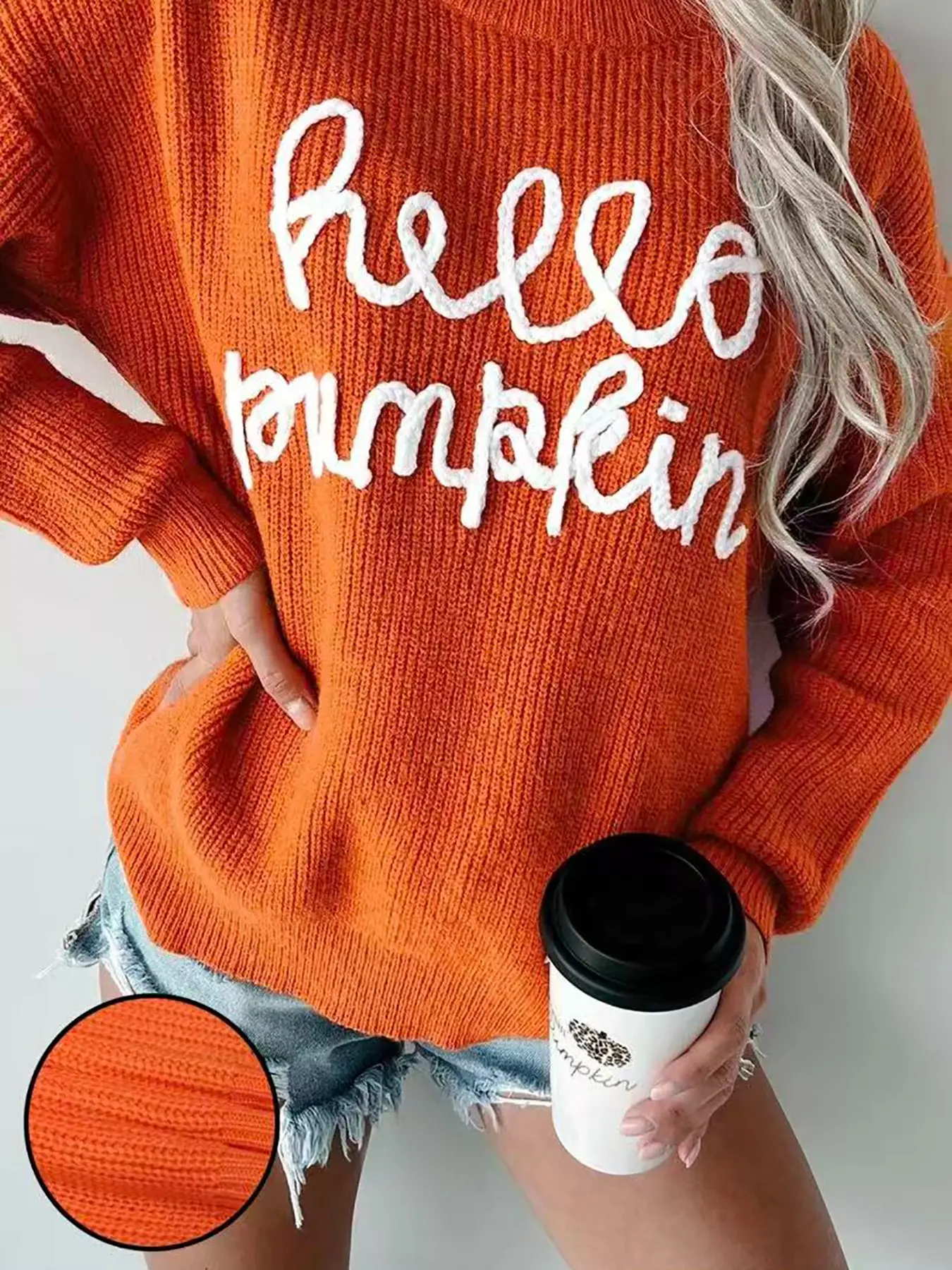 Autumn Winter New Letter Embroidery Round Neck Sweater Women, Casual Loose Knit Pullover, Stylish Long Sleeve Knitted Top
