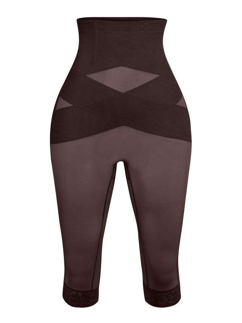 Women's Plain Contrast Lace Sheer High Waist Shapewear Shorts, Breathable Tummy Control Compression Slimming Shorts, High Stretch Shaper for Daily Wear Halloween comfyessentials boxertok underwearhaul tiktokshopbacktoschool tiktokshopblackfriday christmas