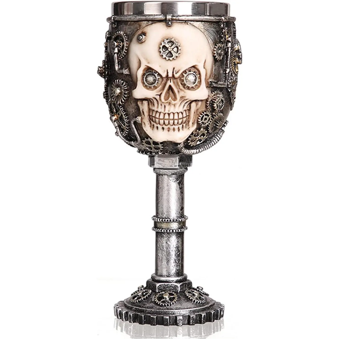Skull Medieval  Goblet,Steampunk Style Stainless Steel Chalice Goblet, Gothic Skeleton  Goblet,Skull Fans  for Party Decor and Halloween/Christmas/Birthday