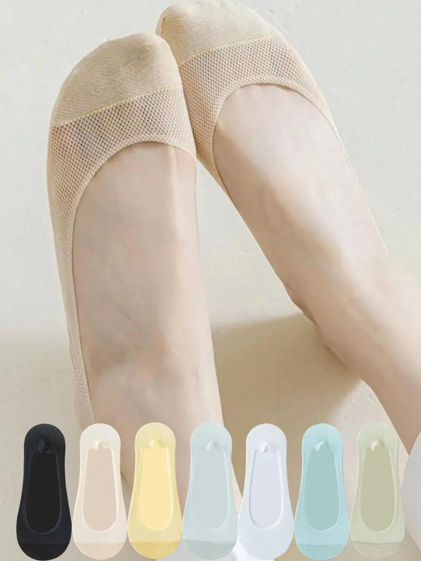5 Pairs Women's Summer Basic Thin Non-Slip Invisible Socks, Breathable Mesh Low-Cut Socks, Soft Elastic Socks for Sports Shoes, Casual Wear, Lightweight Socks