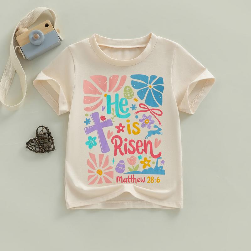 PYBCVRRD Kids Baby Girl Easter T-Shirt Tops Letter Floral Print Short Sleeve Round Neck Loose Fit Tops T shirt for Summer 1-6 Years