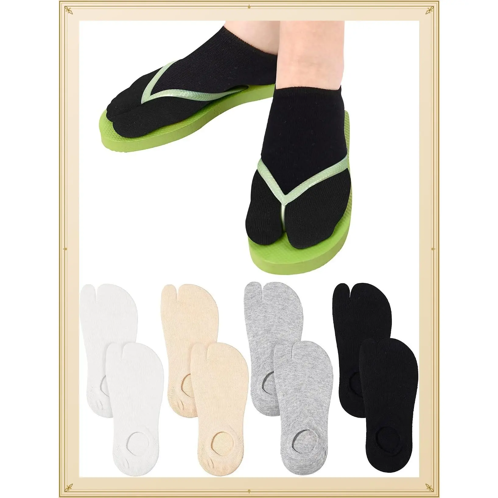 4 Pairs Flip Flop Tabi Socks 2 Toe Low Cut Elastic Japanese Split Toe Ankle Crew Athletic Short Socks for Men WomenGift