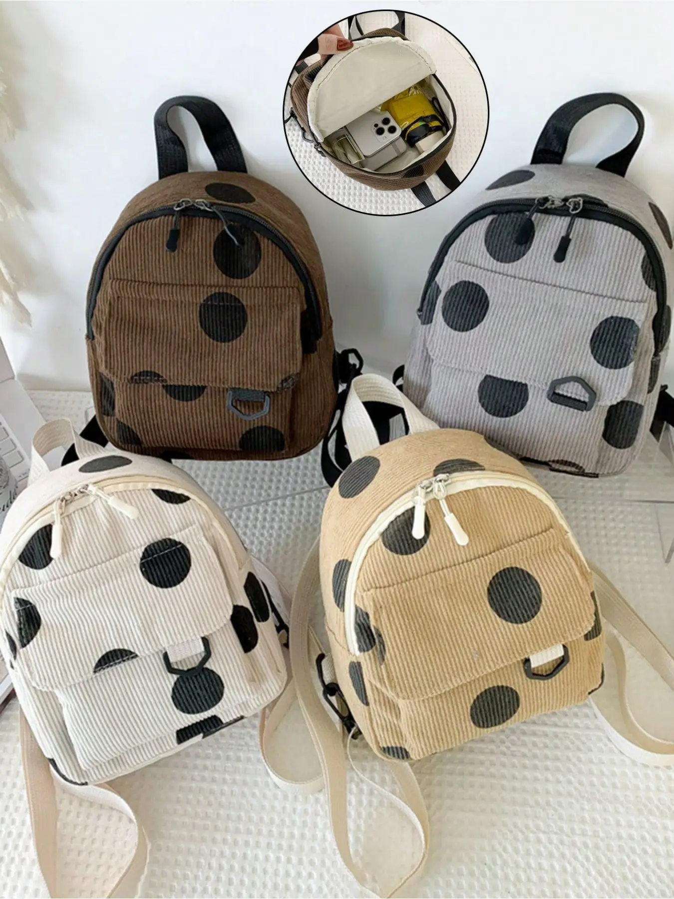 Cute Polka Dot Mini Backpack, Y2K Portable Bag, Velvet Backpack with Adjustable Straps, Multi-Functional Kids Backpack, Perfect for Girls and Students