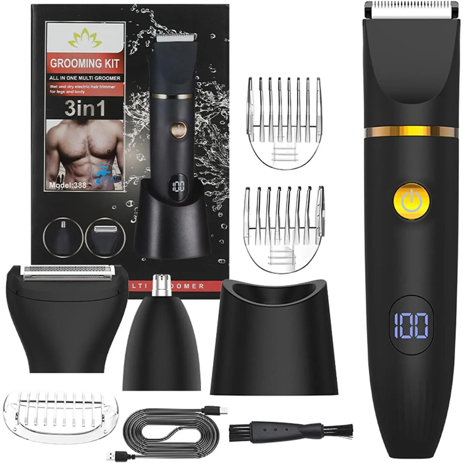 Ball Shaver for Men, 3-in-1 Multifunction Body Hair Trimmer & Pubic Shaver with Titanium Blades (No Nicks!), IPX7 Waterproof Electric Razor, LED Display, Wet/DryManscape Body Trimmer for Men,  Gifts for Him Dad