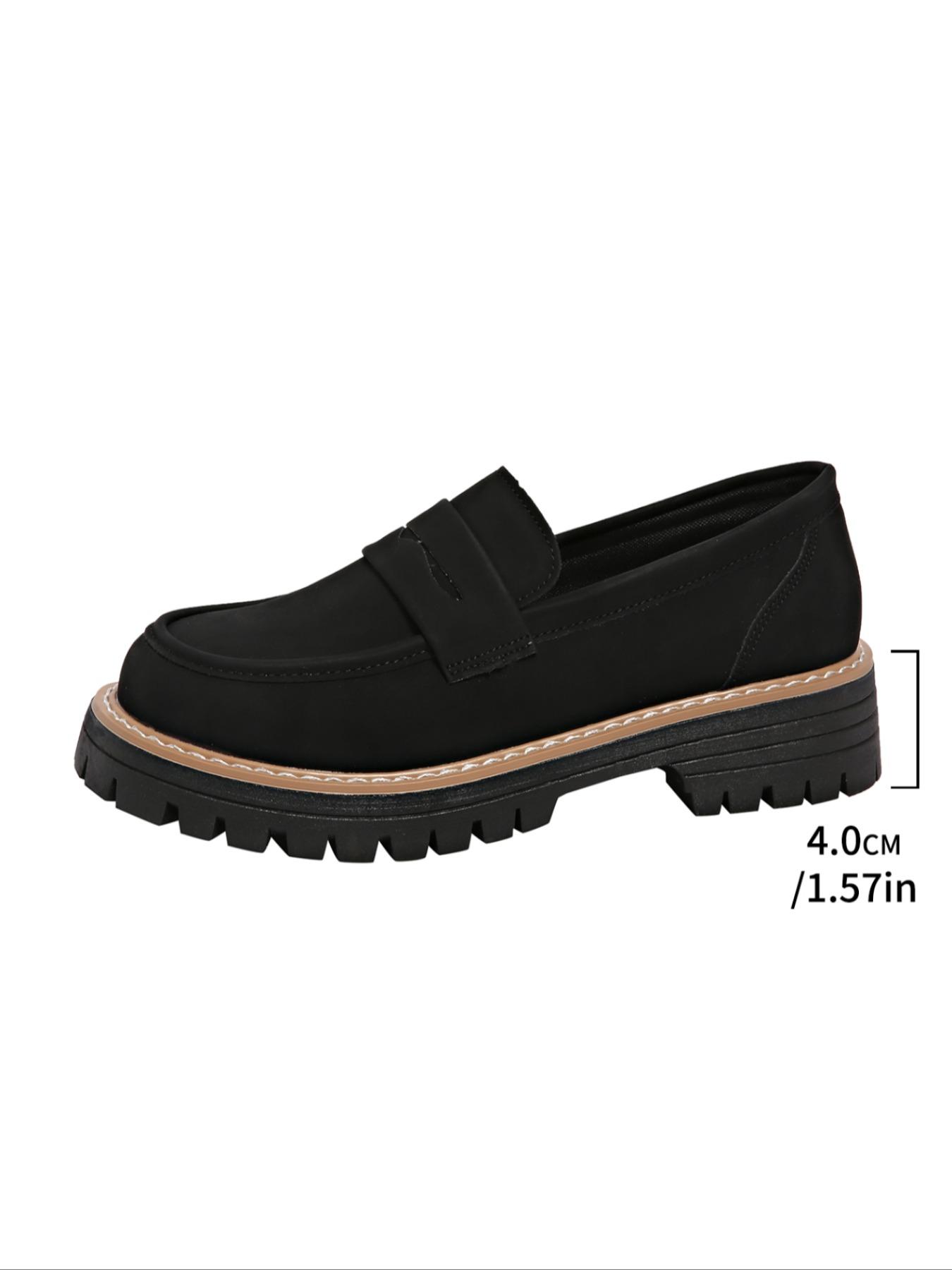 Women's Loafers, Chunky Sole Slip-on Walking Shoes, Fashionable Retro Round Toe Work Shoes for Daily Wear, All-Match Soft Soled Platform, Non-Slip Breathable Footwear, Classic Easy To Match