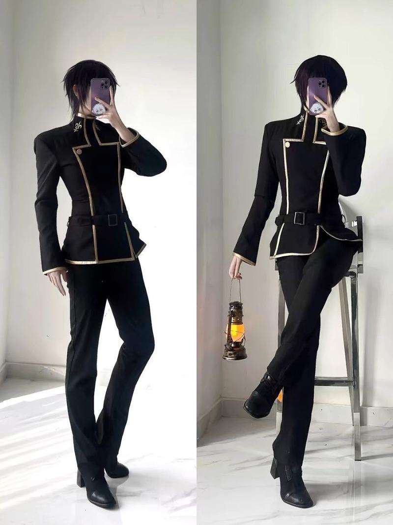 Anime Lelouch Vi Britannia Cosplay Costume Black School Uniform Top Pants Full Set for Men Role Play Outfit Theme Party