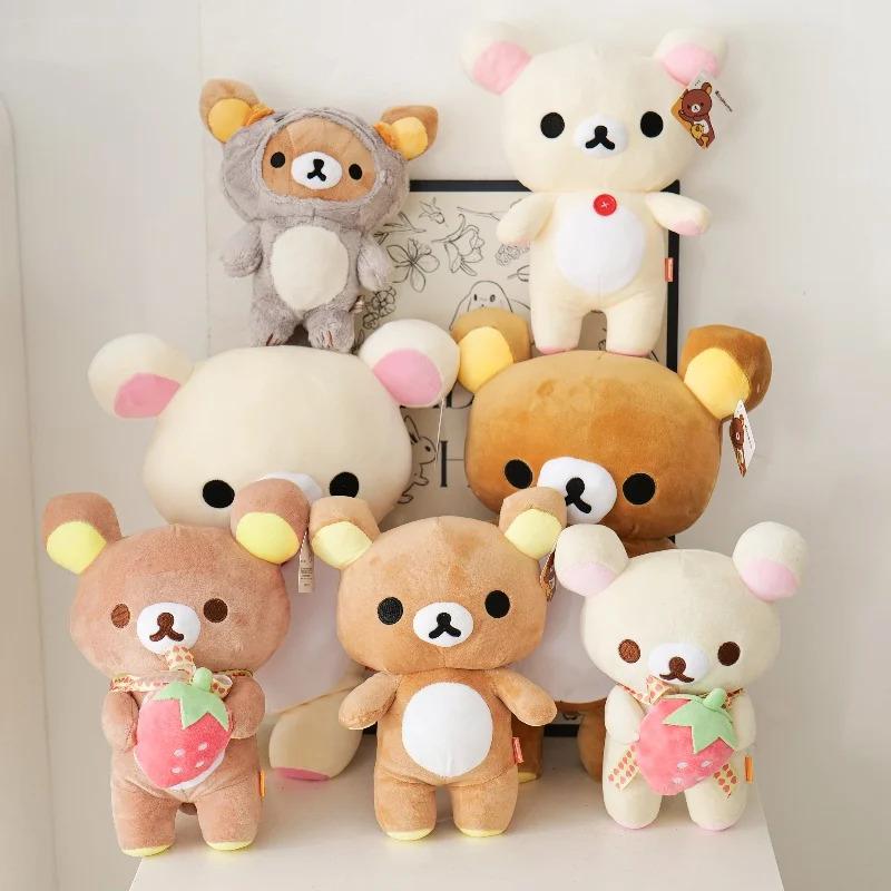 White Rilakkuma Plush Cute Animal Strawberry Cute Bear Stuffed Doll Kuma Plushies Kawaii Room Deocr Toys Xmas Gift for Kids