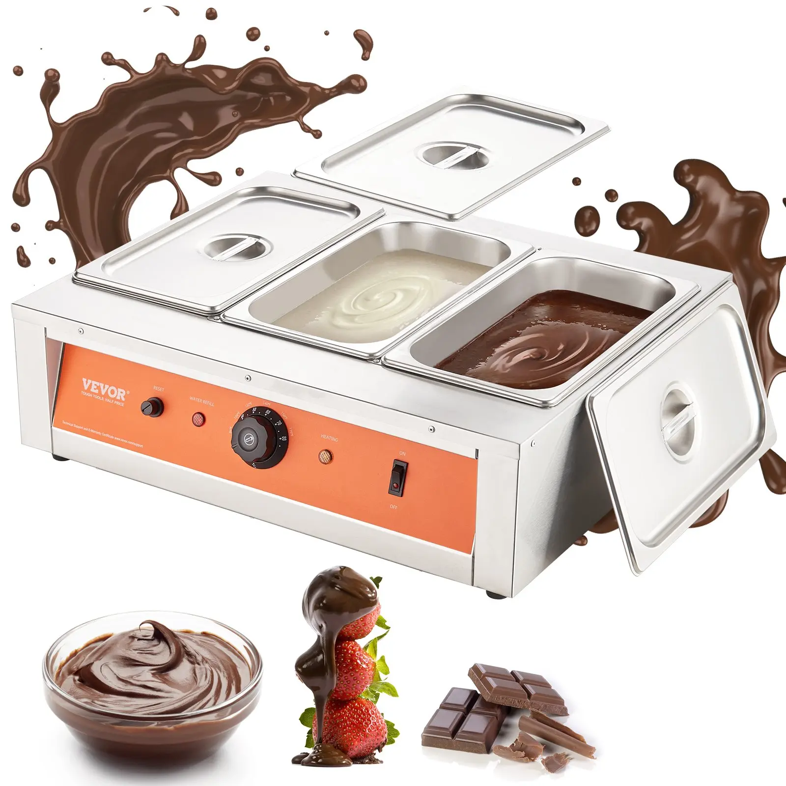 【toolupgrade】VEVOR Commercial Stainless Steel Chocolate Tempering Machine, 26.5 Lbs 3-Tank 1500W Electric Food Warmer with 86185 Temp Control for Chocolate, Milk Melting & Heating