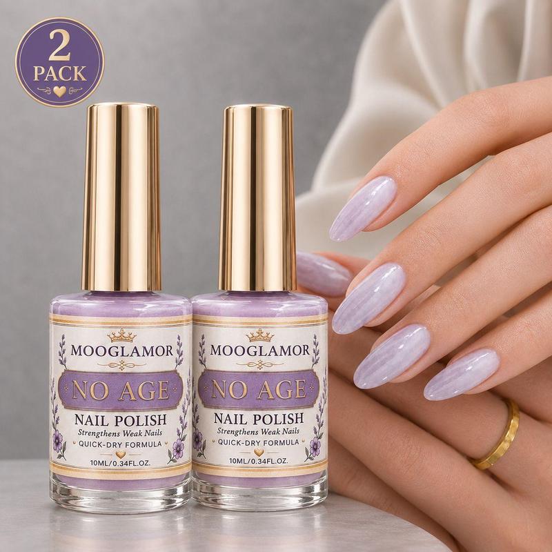 2-Color Purple Pearl Shimmer Nail Polish Set with Shiny Sequins, Nail Care Supplies for DIY Manicures, Glossy Coverage for Fingers/Toes, Shimmer Effect for Salon Use