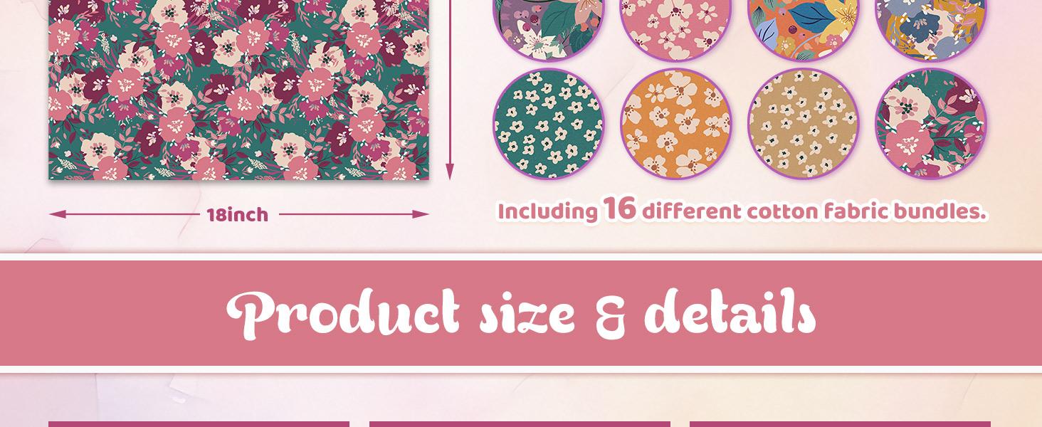 16 Pcs Floral Cotton Bundles Fat Quarters Vintage Flower Meadow Quilting Patchwork for DIY Sewing Craft, 18 x 22 Inch