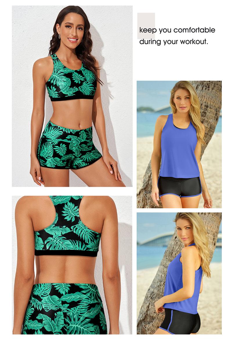 Womens Athletic 3 Piece Tankini Swimsuits with Shorts Swim Tank Tops with Sports Bra and Boyshorts Bathing Suits Sport Swimming Clothing Beach,Tankini Swimsuits for Women Swimwear Swimsuits for Curvy Women