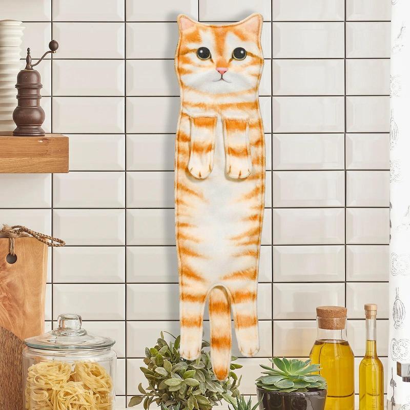 Funny Cat Hand Towels Kitchen Bathroom Hand Towel Quick Dry Soft Absorbent Microfiber Cat Shape Wipe Hands Towel For Cat Lovers