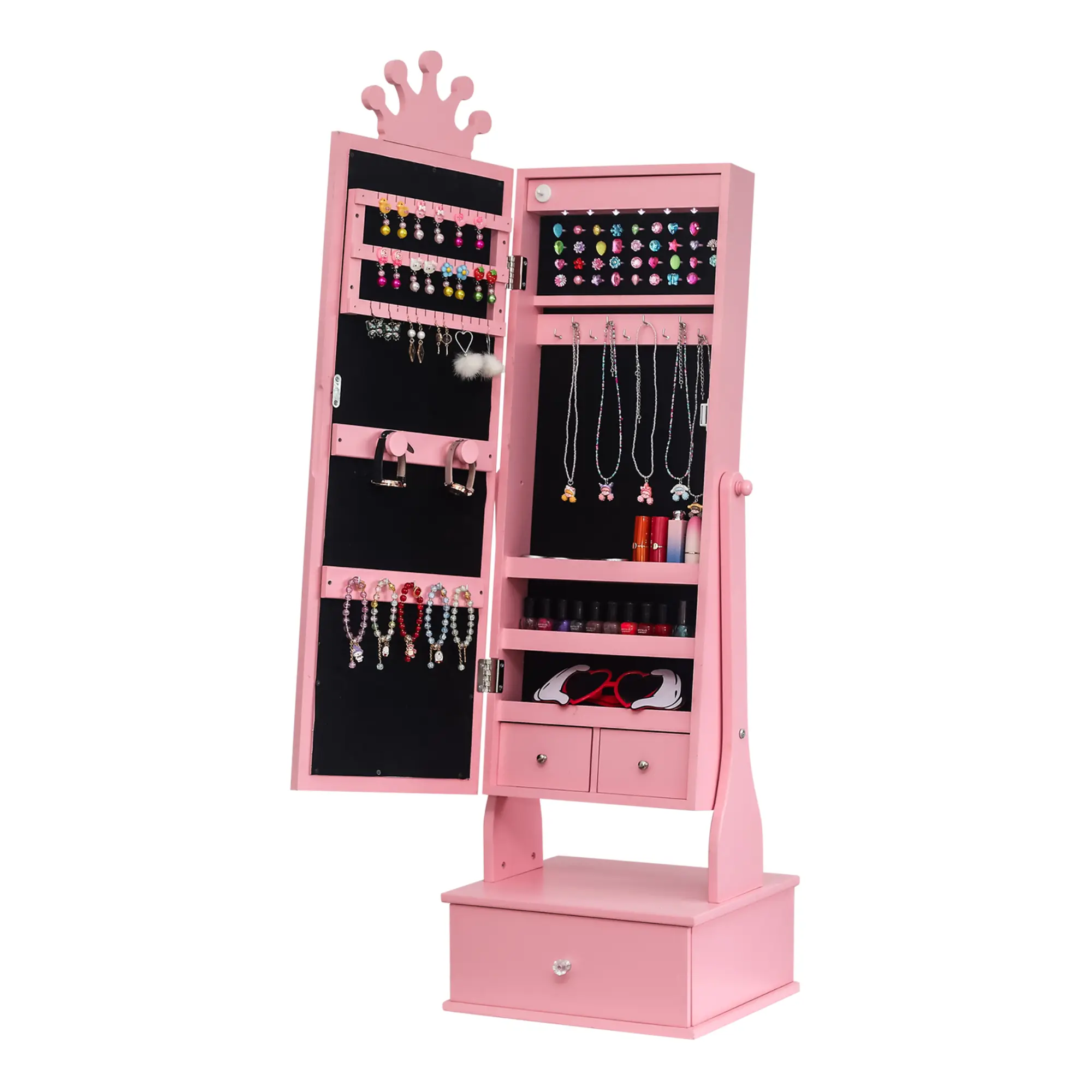 Garvee 2026 New Upgraded1 Set Mdf LED Mirror Children Jewelry Cabinet