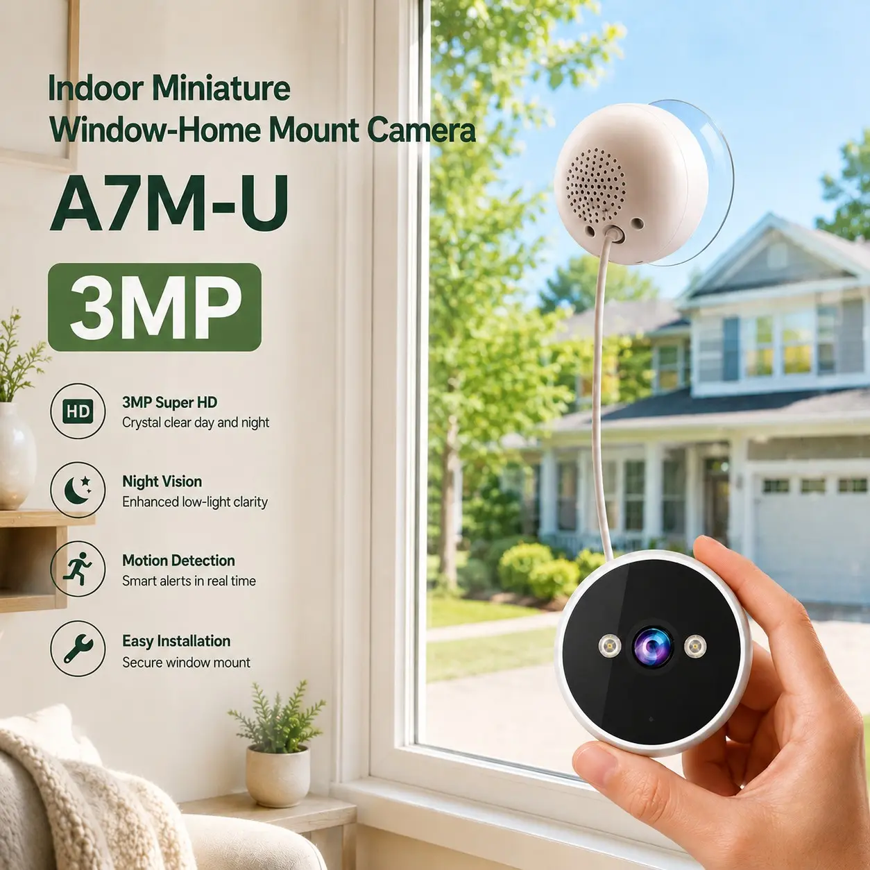 3MP HD Window Camera, Wifi Security Camera, Supports 5G/2.4GHz Dual-Band, IP66 Waterproof Outdoor/Indoor Mini Camera, Motion/Sound Detection, Real-Time Alarm, Two-Way Audio, 24/7 Recording, Easy Installation, Multiple Installation Methods
