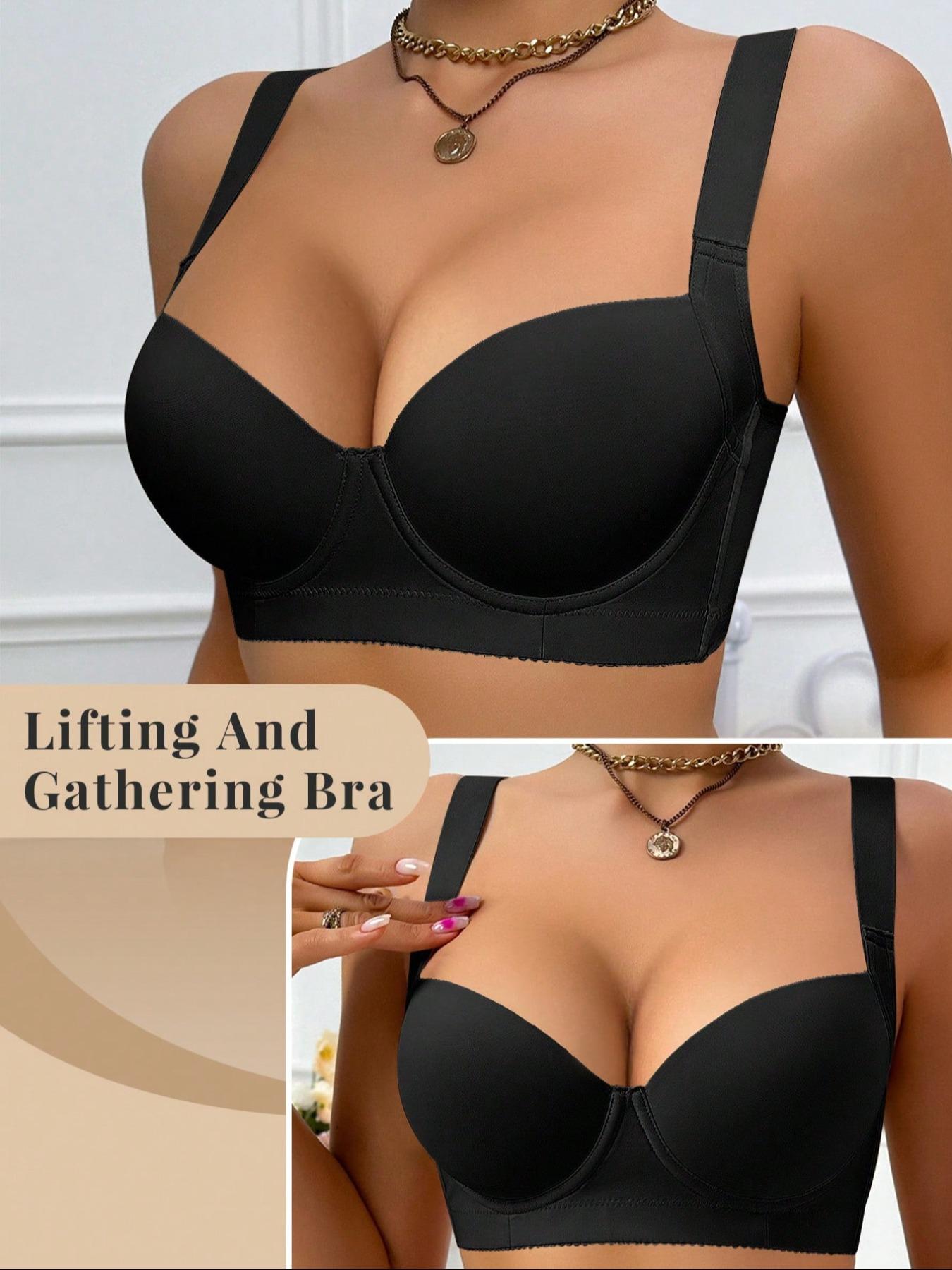 Women's Elegant Solid Color Push-Up Bra, Removable Pads, Steel Ring Medium Support, Breathable Fabric, Smooth, Casual Daily Wear