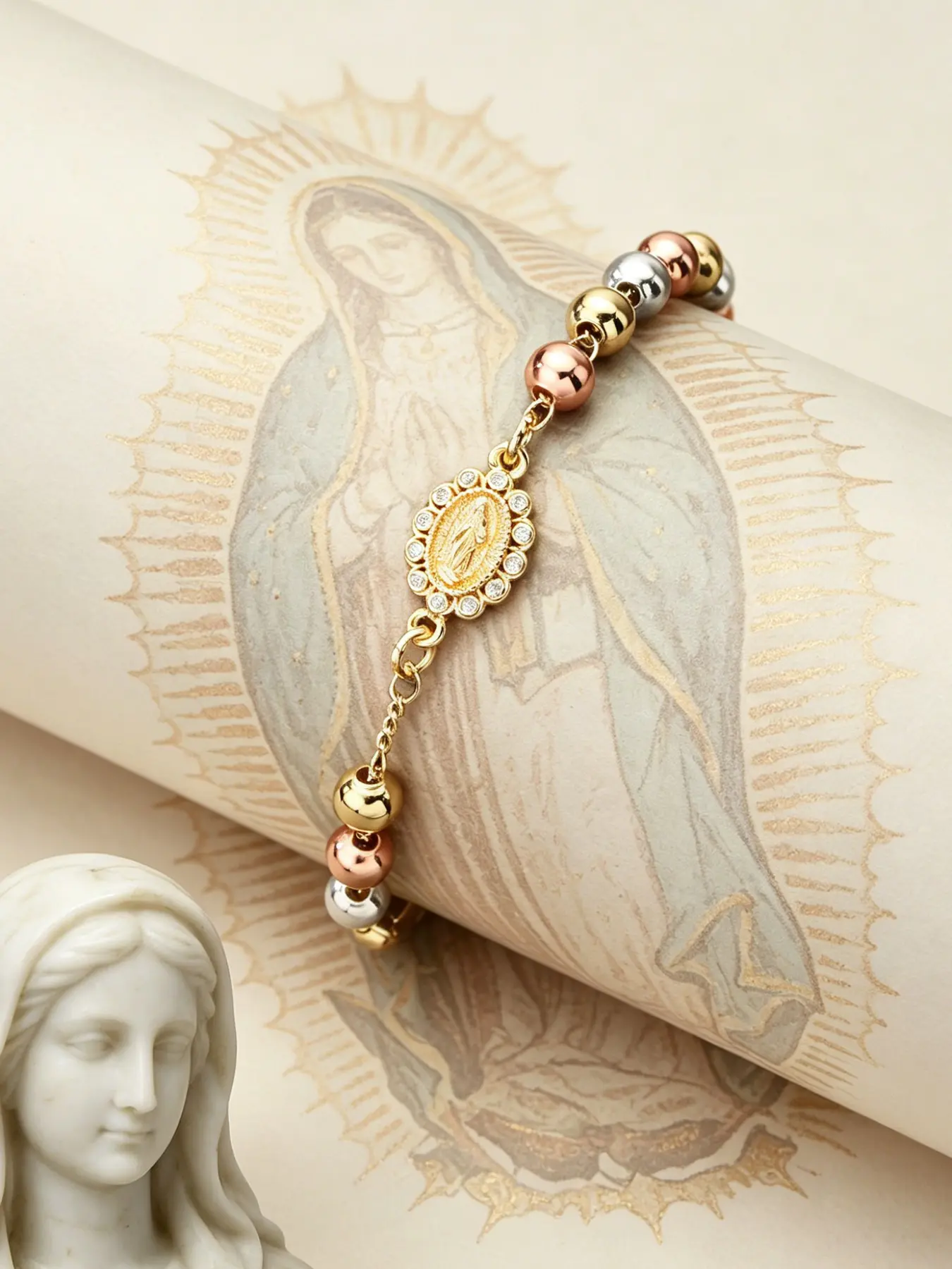 1 Piece Women's Beaded Prayer Bracelet - Religious Jewelry of Virgin Mary and Saint Benedict, Bohemian Style Nun Tricolor Prayer Bangles, Sisters Gift, Daily Church Prayer Ornaments, Faith Accessories, Bracelets Bangles, Christmas
