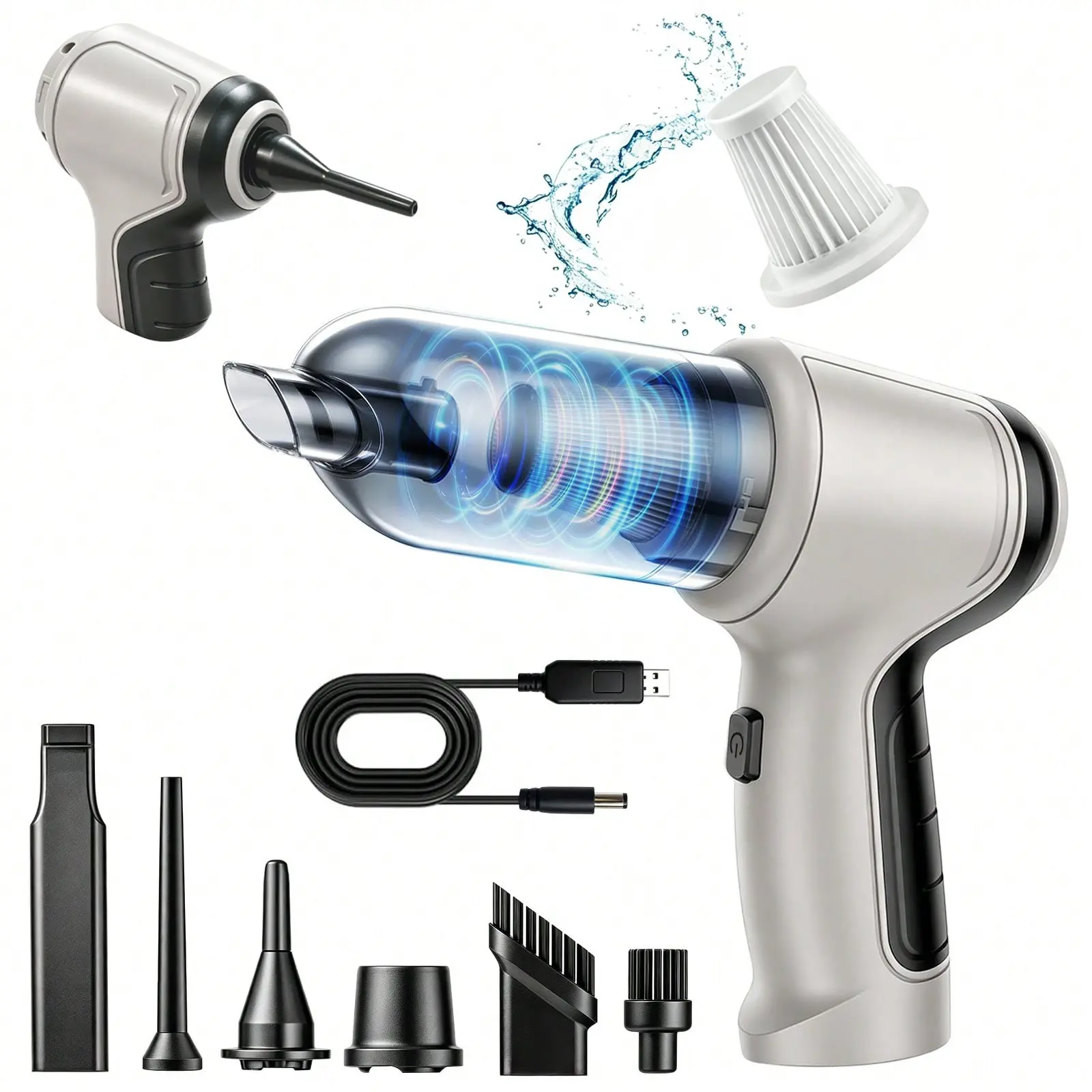 [mothersdaygift]Portable Wireless 11pcs Handheld Car Cleaning Kit With High Power Vacuum Cleaner and  Detailing Brushes and  Multi-Nozzles for Car, Home, Office, Pet,Four modes can be adjusted, Interior Car Detailing Kit