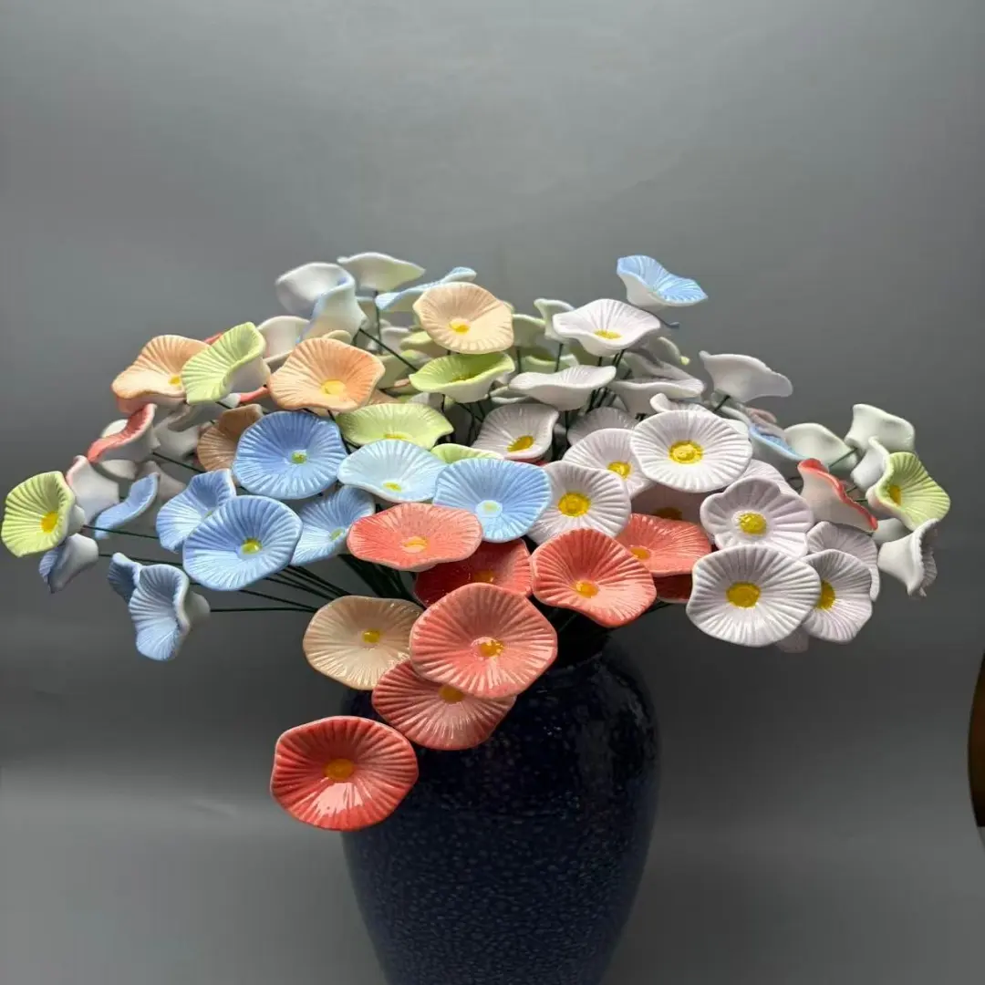 18 Piece Ceramic Lotus Leaf Bouquet, Non-Fading Floral Decor, Permanent Flower Stems, Planter Arrangement, Indoor Outdoor Garden Decoration