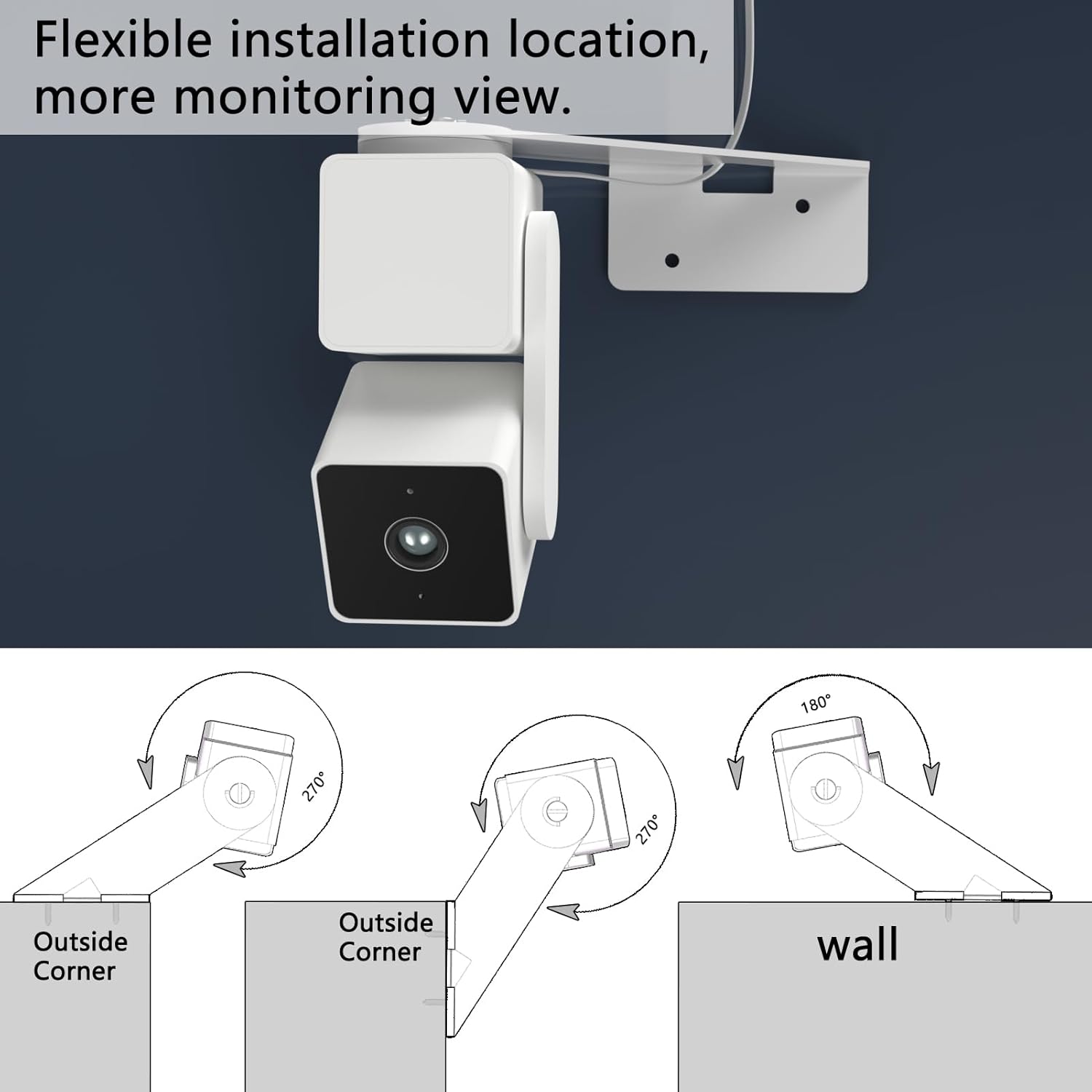 Corner Camera Mount for  Cam Pan v4, Swivel Wall Mount , Improves Field of View Reduce Blind Spots