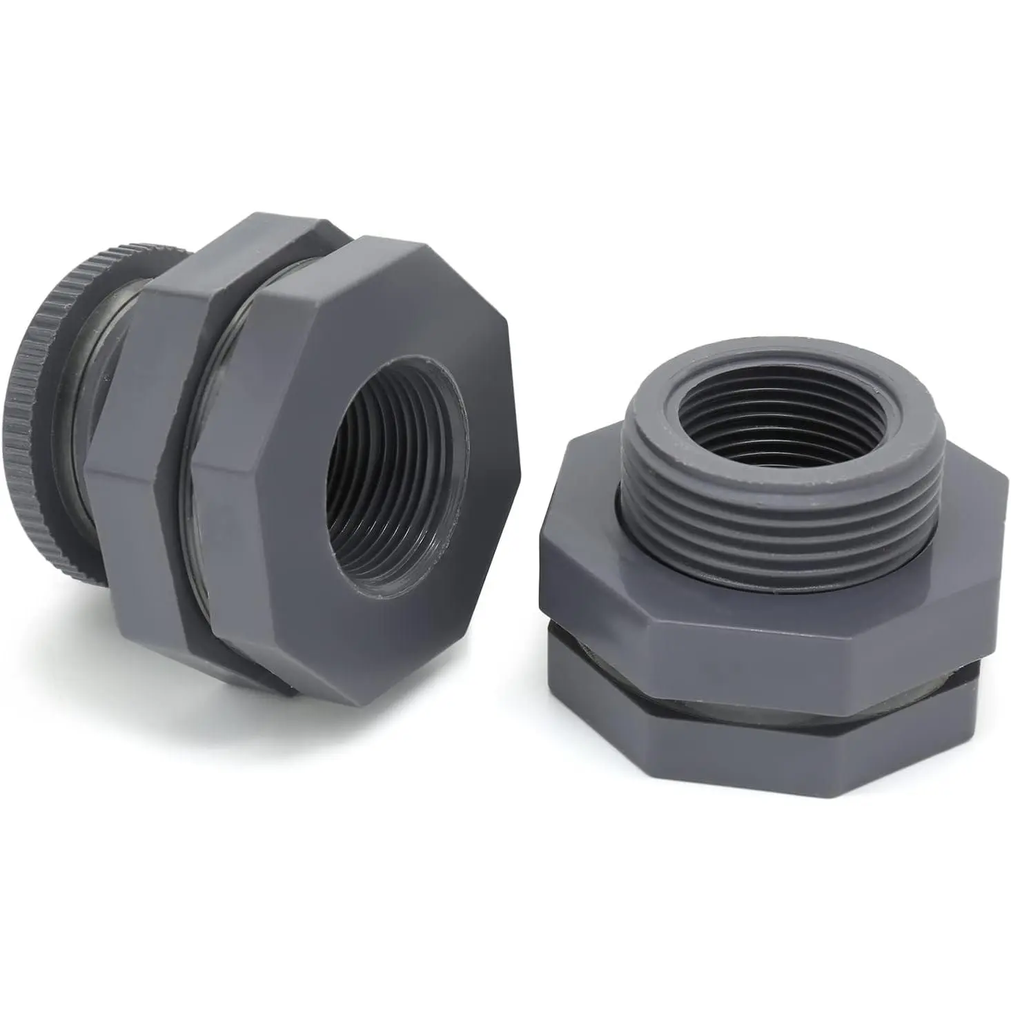 1/2 Inch PVC Bulkhead Water  Connector, 2 Pack | Adapter Fitting with Plugs, For Rain , For Aquariums, For Ponds