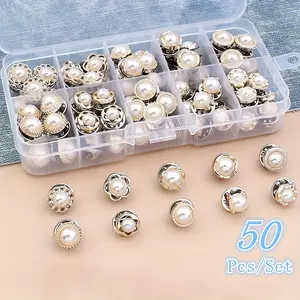 50pcs/Box Adjustable No Sew Pearl Buttons - Easy-To-Use Detachable Craft Replacement Buttons with Pins for Preventing Accidental Exposure, Clothing Decoration, And DIY Projects