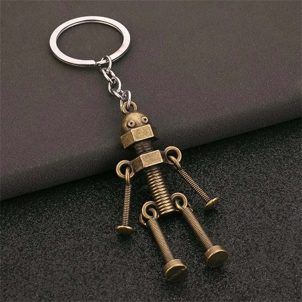 Vintage Steampunk Robot Figure Keychain for Men - Mini Alloy Steel Accessory with Movable Joints, Secure Split Ring, Durable Backpack Pendant, Rotatable EDC Gear, Vintage Mechanical Screw, Mechanical Look Ornament