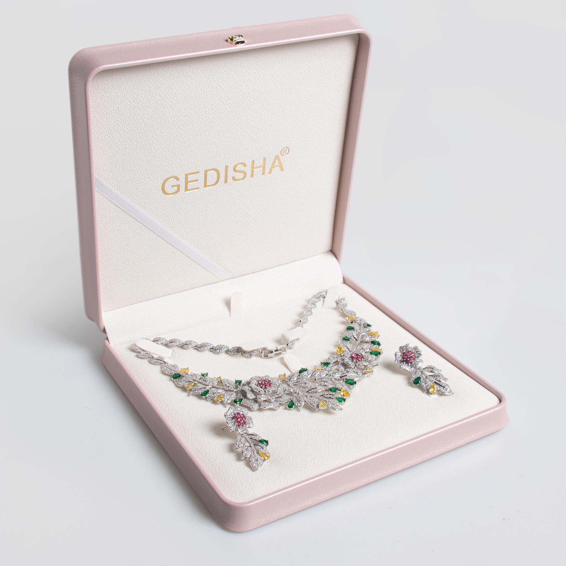 Luxury Floral Zircon Jewelry Set, Bridal Wedding Necklace & Earrings, Statement Bridal Prom Accessory