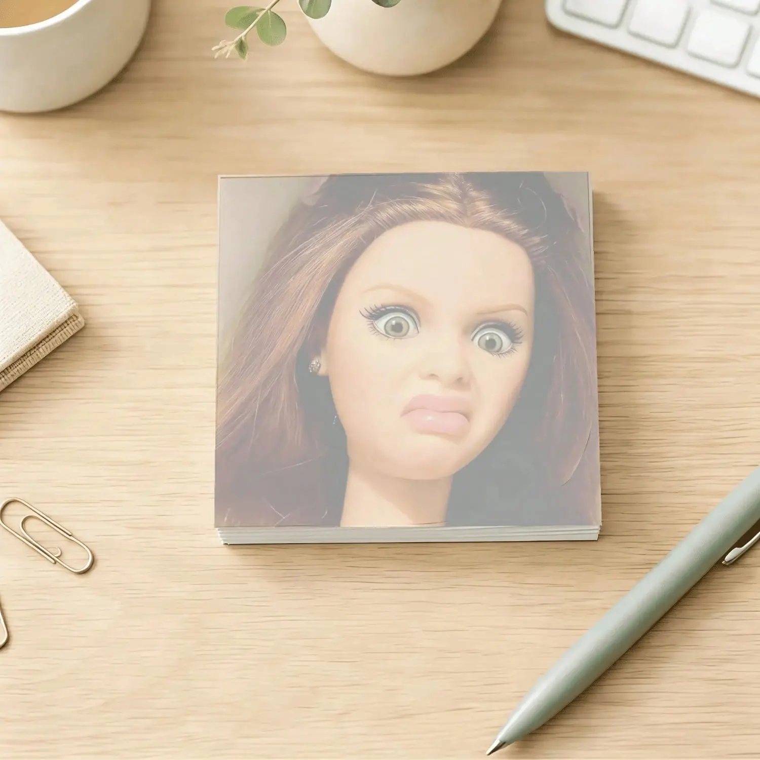 Cute Angry Doll Face Self-Adhesive Sticky Notes, Square Memo Pad, School Office Daily Reminders, Diary, Girl's Stationery Gift