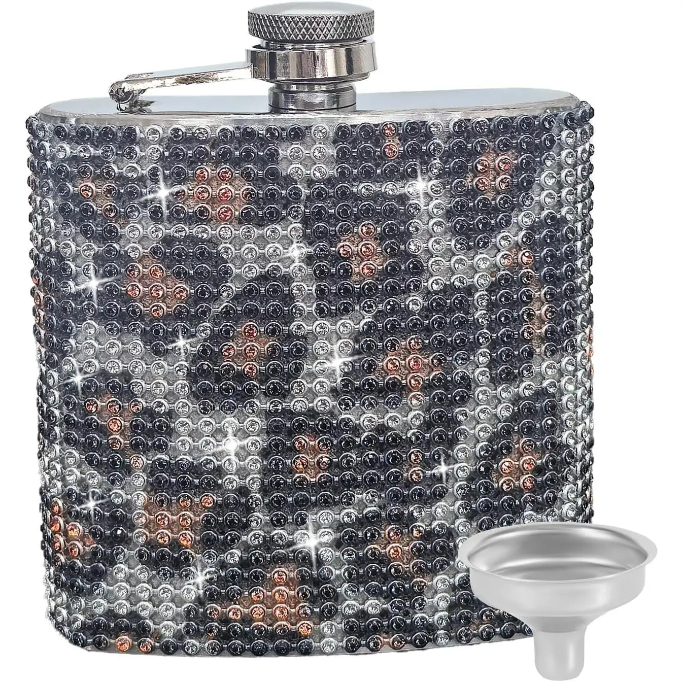 INSTOME 6oz Leakproof Diamond Hip Flask for Women, Leopard Gold with Funnel