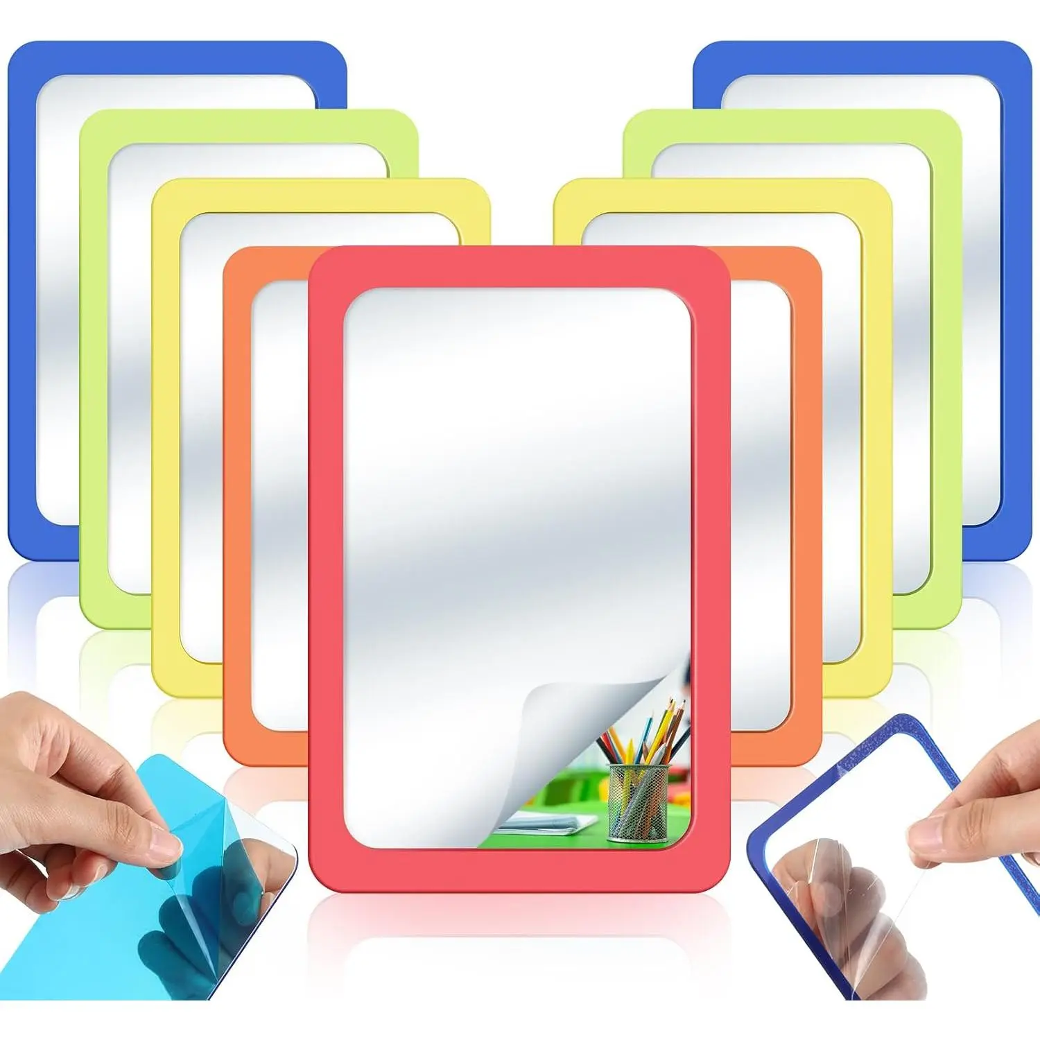 10 Pcs Unbreakable Shatter Proof Mirror for Kids 6 x 4" Small Pastel Unbroken Lock Mirrors Bulk for School DIY Craft Nursery Classroom Speech Emotion Station Bulletin Board (Warm Colors)