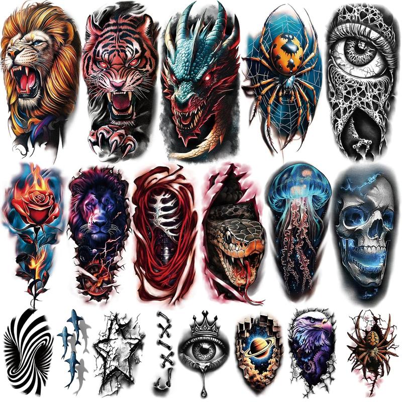 77 Sheets 3D Realistic Temporary Tattoos Adults Kids, Realistic Skull Tiger Wolf Lion Dragon Spider Snake Temporary Tattoos For Women Men, Half Arm 3D Halloween Temp Tattoos Look Real And Last Long 77 Sheets 3D Realistic Temporary Tattoos Adults Kids, Realistic Skull Tiger Wolf Lion Dragon Spider Snake Temporary Tattoos For Women Men, Half Arm 3D Halloween Temp Tattoos Look Real And Last Long