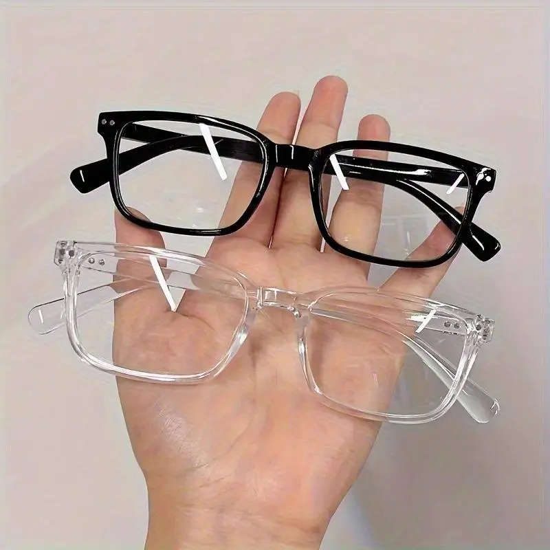 Unisex 2-Pair Lightweight Eyeglasses - Blue Light Blocking, Full Frame Rectangular PC Lenses, Black Transparent Non-Prescription Frames, Clear-Tint Sleek Crystal-Clear, Suitable for Computer Use, Work Blue Light Glasses, Blue Lights Glasses