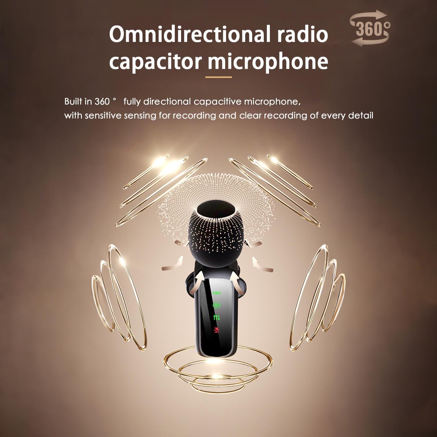 Professional Wireless Lavalier Microphone for iPhone, Android -, Mini Microphone with Status Display, Rechargeable Lapel Mic, Crystal Clear Sound Quality for Recording, Live Streaming, Vlog, TikTok