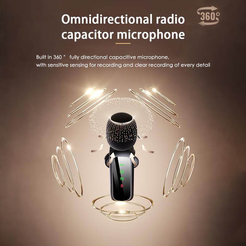 Professional Wireless Lavalier Microphone for iPhone, Android -, Mini Microphone with Status Display, Rechargeable Lapel Mic, Crystal Clear Sound Quality for Recording, Live Streaming, Vlog, TikTok