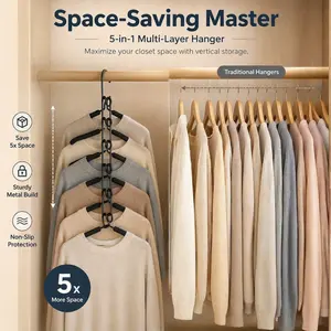 5-in-1 Multi-Layer Hanger, Space-Saving Vertical Organizer for Closets, Sturdy Metal Build with Non-Slip Protection, Maximize Wardrobe Space & Keep Clothes Neatly Arranged