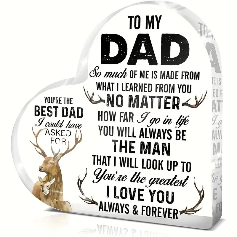 To My Dad Letter Pattern Heart Shaped Ornament, Decorative Plaque, 1 Count Desktop Decoration, Gift for Dad, Home Decor, Room Decor