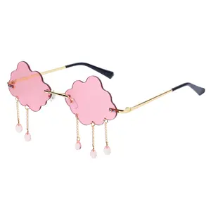 Retro Rimless Sunglasses, Dripping Cloud Shaped Tassel Design, Funny Stylish Eyewear for Women, Perfect for Party, Disco & Themed Events